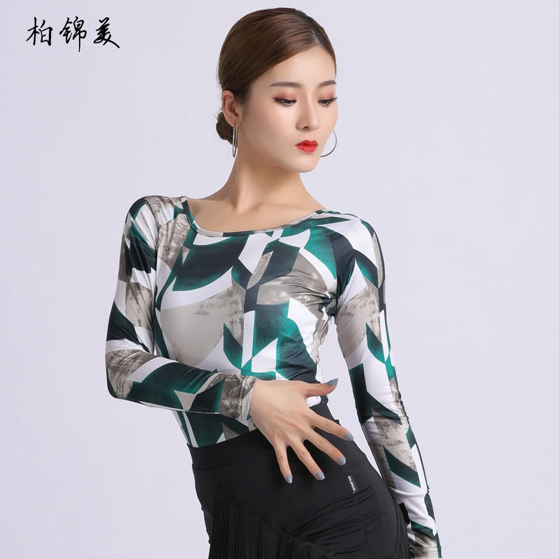 

Latin dance shirt female new adult costume performance national standard dance competition modern dance clothes dance practice d
