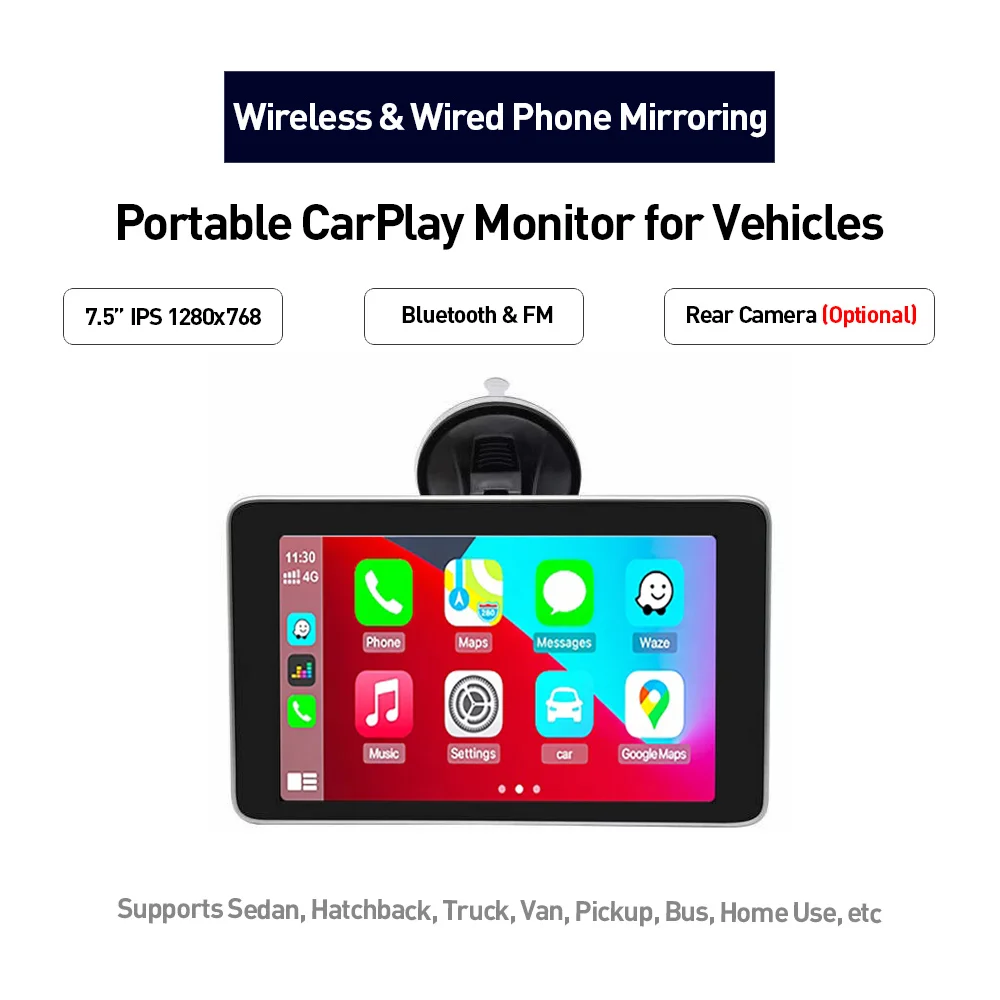 

CarPlay Monitor Reversing Camera With Screen 7Inch AHD Portable Monitor Apple CarPlay Screen Android Auto Display 12V Car Tablet