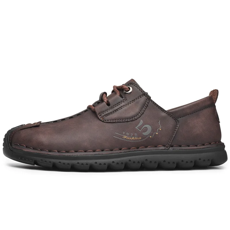 

Handmade Leather Men Shoes Retro Outdoor Shoes Lace Up Good Quality Design Casual Shoes Man Flats Hot Sale Moccasins Footwear
