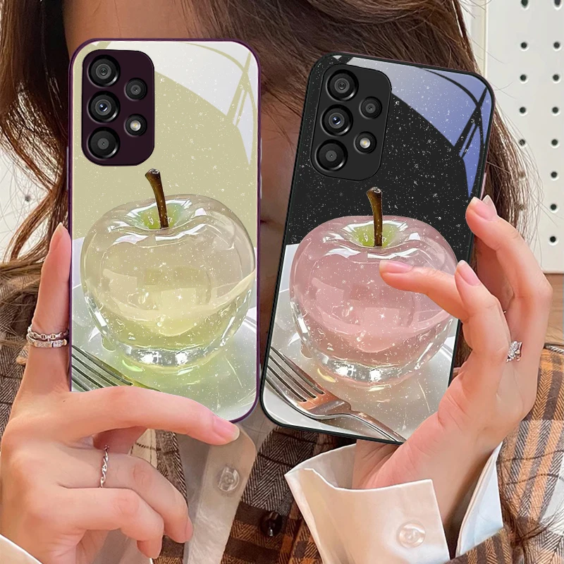 Crystal Apple Pink Purple Tempered Glass Phone Case