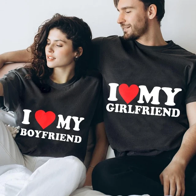 T-shirt manches courtes homme, streetwear, humoristique, graphique, I Love  My Boyfriend, I Coussins My Boyfriend, cadeau d'anniversaire - AliExpress