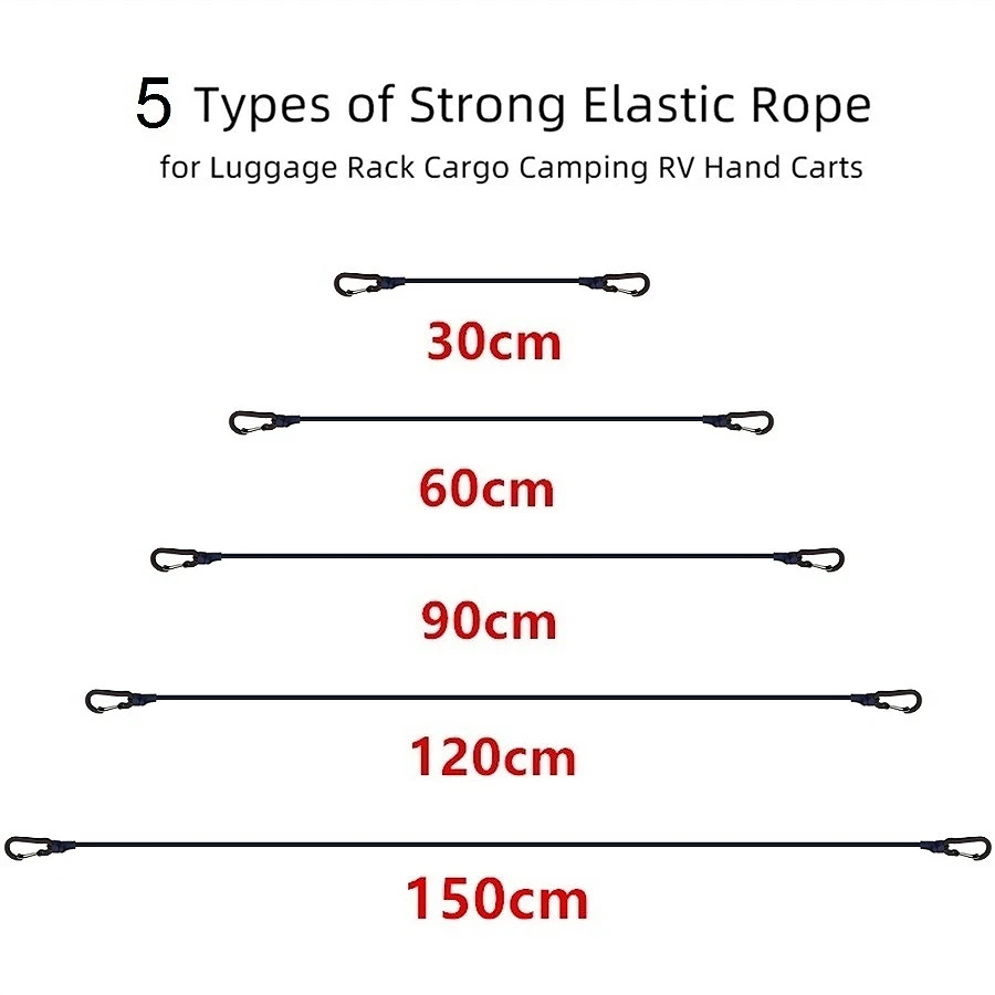 8MM Bungee Cords with Black Hooks 5 Types Stretch Elastic Ropes Lightweight for Bikes Car Luggage Packing Roof Rack Strap