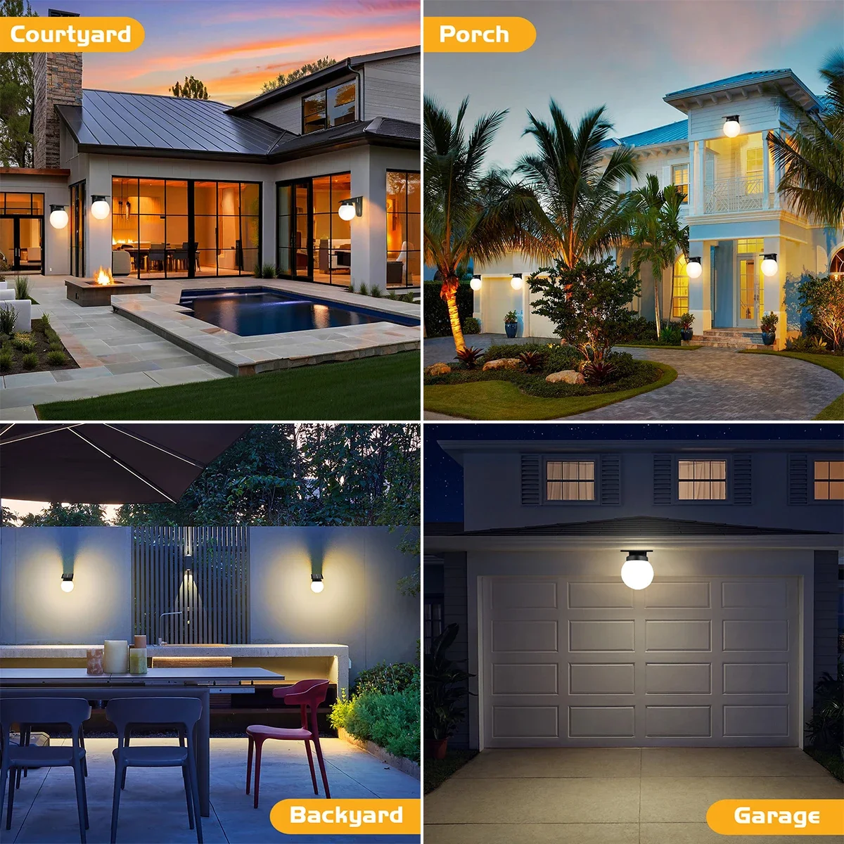 RGB Solar Wall Lights Outdoor Adjustable Brightness Color IP65 Waterproof Solar Bulb Light Garden Yard Gate and Pathway Lighting