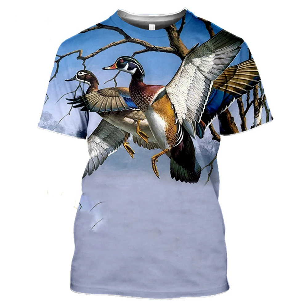 Hand-painted Mallard Duck Print Tee-loose Short Sleeves 