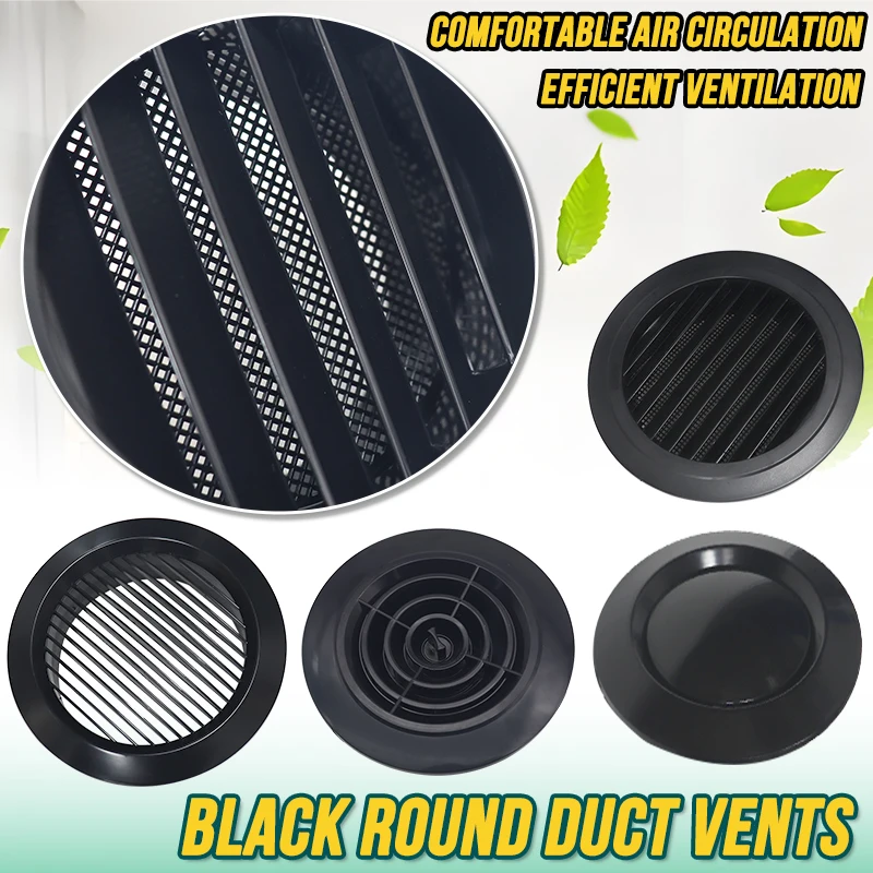 75mm Black Round Air Vent ABS Adjustable Exhaust Hood Valve Anti-bird and Rat Grille Air Conditioning Ducting Ventilation Cover