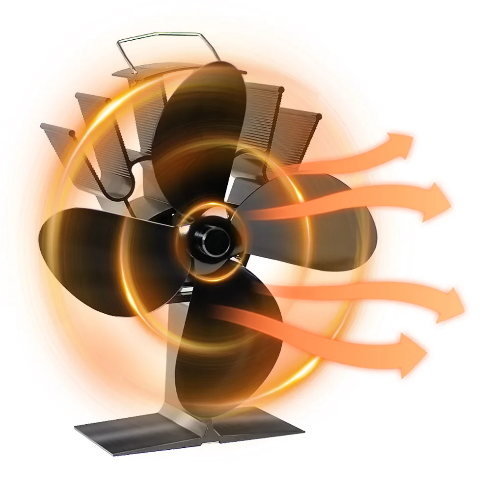 4 Blade Heat Powered Stove Fan Wood Burner Home Heat Distribution Quiet Fan UK 