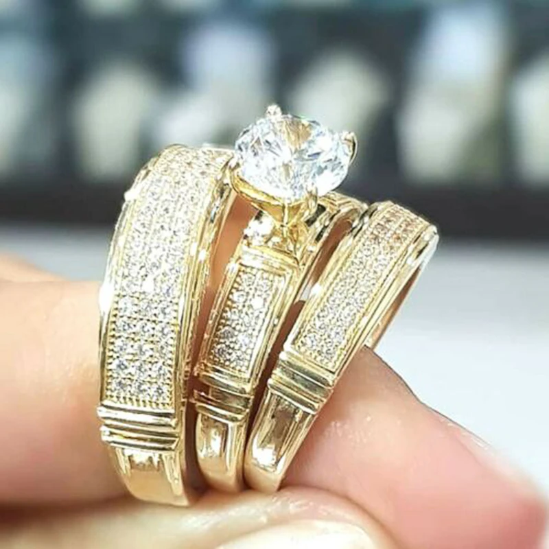 Huitan-2023-Trends-Wedding-Couple-Rings-for-Women-Men-Luxury-Gold-Color ...