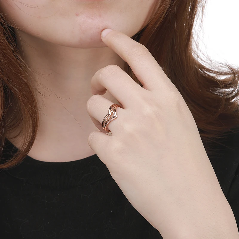 Unift Romantic Stainless Steel Heart Ladies Open Ring Unique V