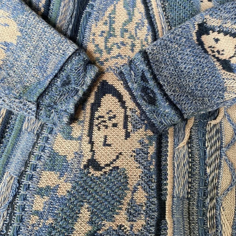 Vintage Kapital Japanese Knitted Sweater Men Ancient Heavy Industry Thick Retro Pullover Amekaji Unisex Knitted Sweater hombre 6