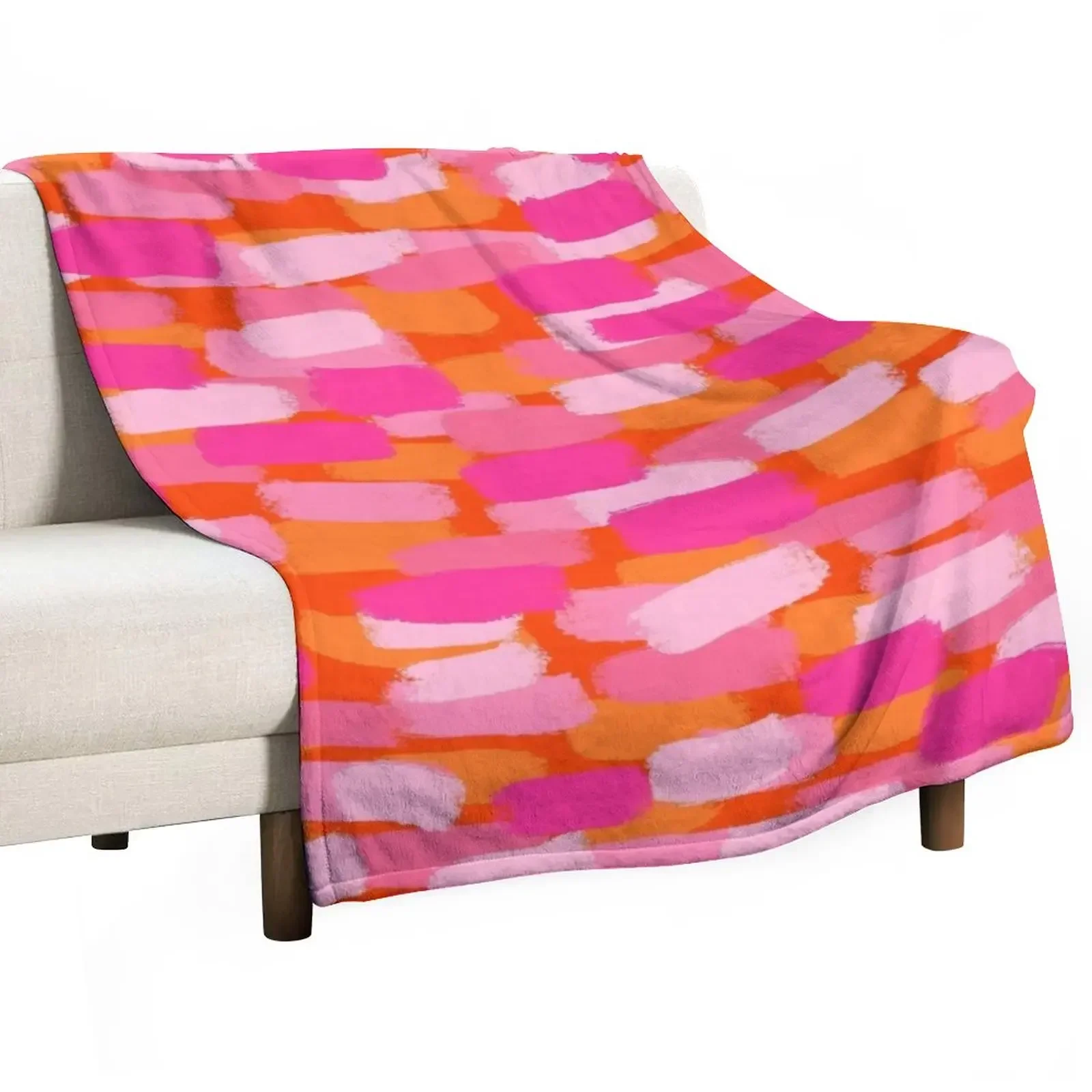 

Hot Pink and Orange, Brush Stroke Effect, Abstract Throw Blanket Moving Picnic Soft Hairy Blankets