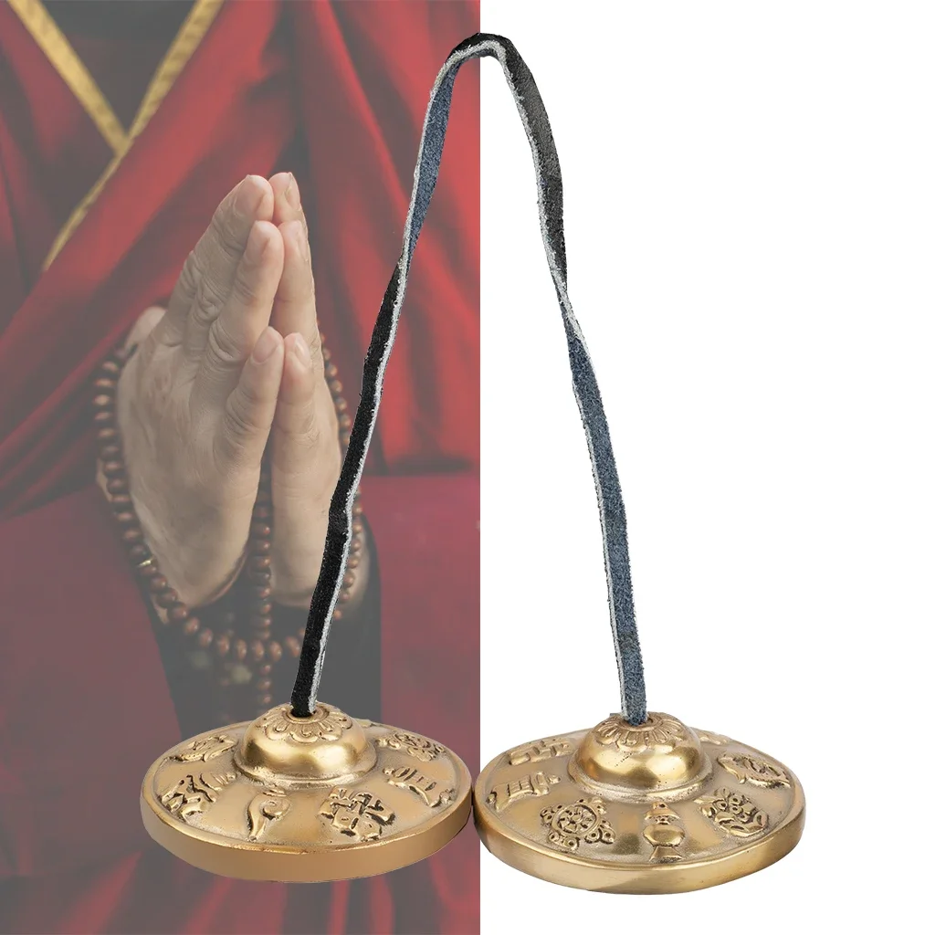 NAOMI 2pcs/1Pair Yoga Cymbals Bell Brass Knock Bell Handmade Pure Copper Tibetan Buddhism Buddha Scripture Text For Meditation
