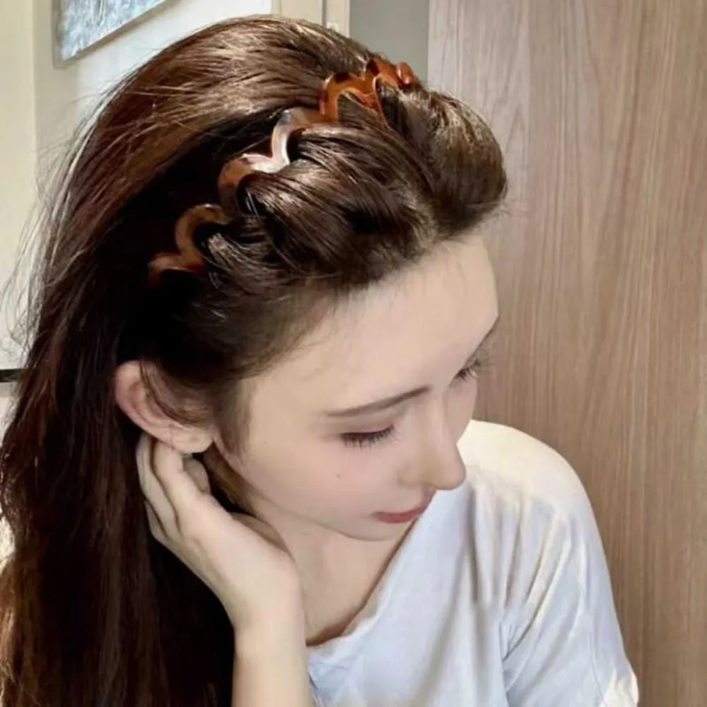 Koreanische Frauen Haar Kamm Nicht-Slip Stirnband Kunststoff U Form Haar Hoops Feste Zähne Flauschigen Top Haarbänder Kopfbedeckungen zubehör – Detail 5
