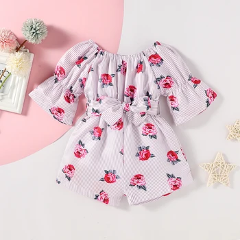 Toddler Girl Striped Floral Bow Romper 1