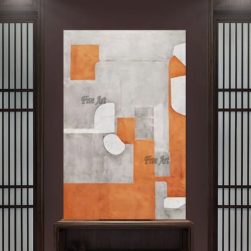 

Современная Абстрактная масляная живопись художественные настенные картины для отелей без рамки белая оранжевая текстура ручная работа картины на холсте