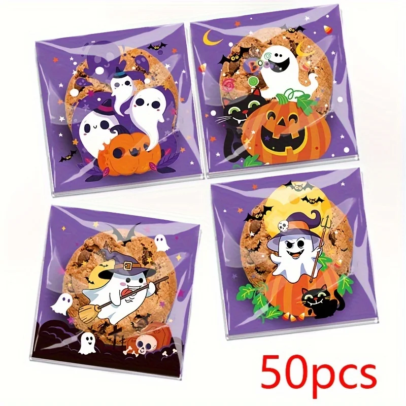 50 teile/los Cartoon Halloween Kunststoff Verpackung Tasche Selbstklebende Taschen für DIY Hausgemachte Cookie Party Schmuck Urlaub Geschenke Tasche – Detail 8