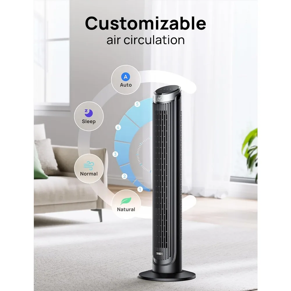 Tower Fans for Bedroom, 90° Oscillating Fans for indoors, 4 Modes 5 Speeds Max 26ft/s, 12H Timer, LED Display with Touch, 6