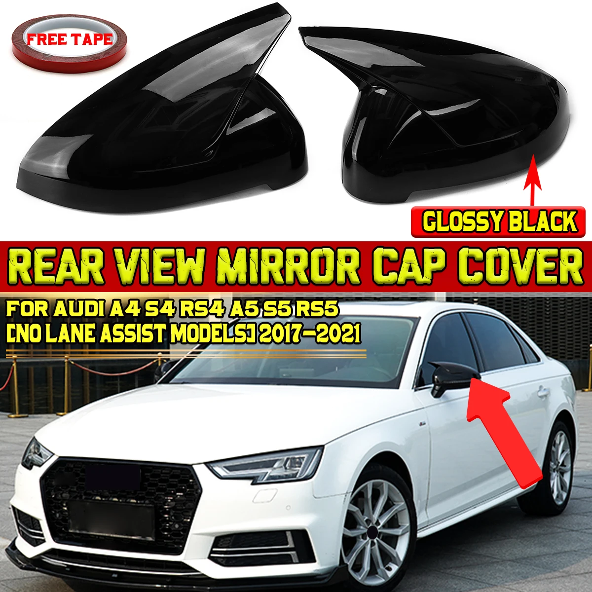 2x Carbon Look Side Wing Mirror Cover For Audi A4 S4 RS4 B9 A5 S5 RS5 W