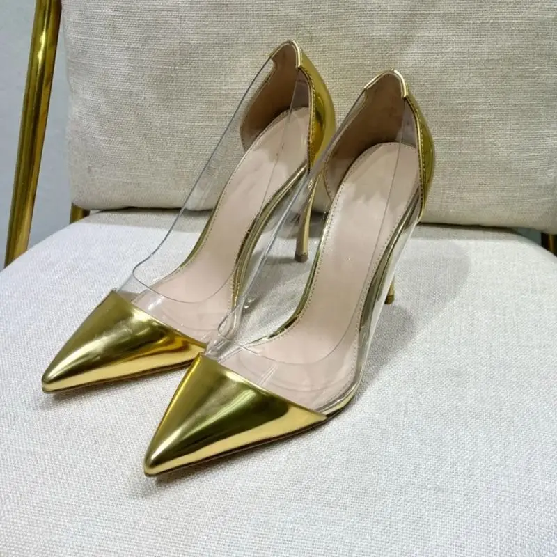 Summer New Transparent Colored Pointed High Heels, Women's Fine Heels, Lacquer Leather Sexy Naked Single Shoes