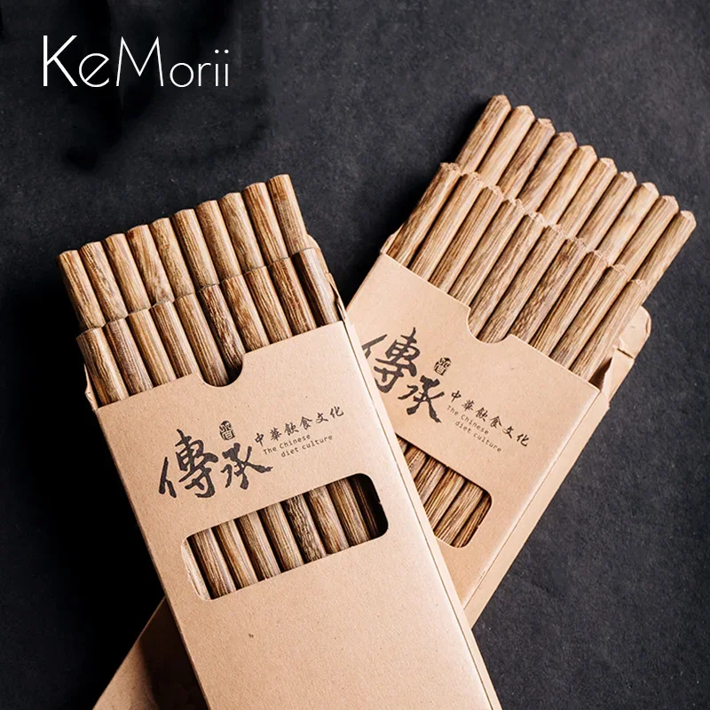 

10 Pairs Chinese Wooden Chopsticks Eco-Friendly Natural Wood Reusable Korean Sushi Food Chop Sticks Set with Case 25cm