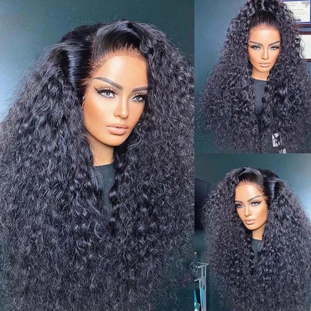 

Middle Part Soft Black Kinky Curly Preplucked 26"Long 180%Density Glueless Lace Front Wig For Black Women BabyHair Daily Cosplay