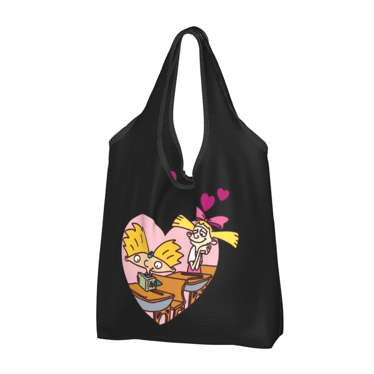 

Hey Arnold Reusable Shopping Grocery Bags Foldable 50LB Weight Capacity Helga Pataki Heart Eco Bag Eco-Friendly Ripstop