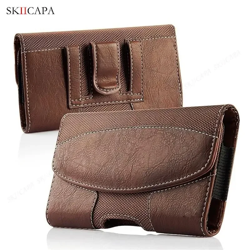 Leather Phone Holster with Belt Clip and Magnetic Closure
