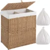 Imitation Rattan Folding Bedroom Living Room Household Cover Dirty Clothes With Double Compartments Toy Storage laundry Basket G 1
