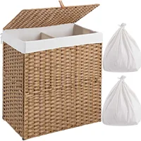 Imitation Rattan Folding Bedroom Living Room Household Cover Dirty Clothes With Double Compartments Toy Storage laundry Basket G 1