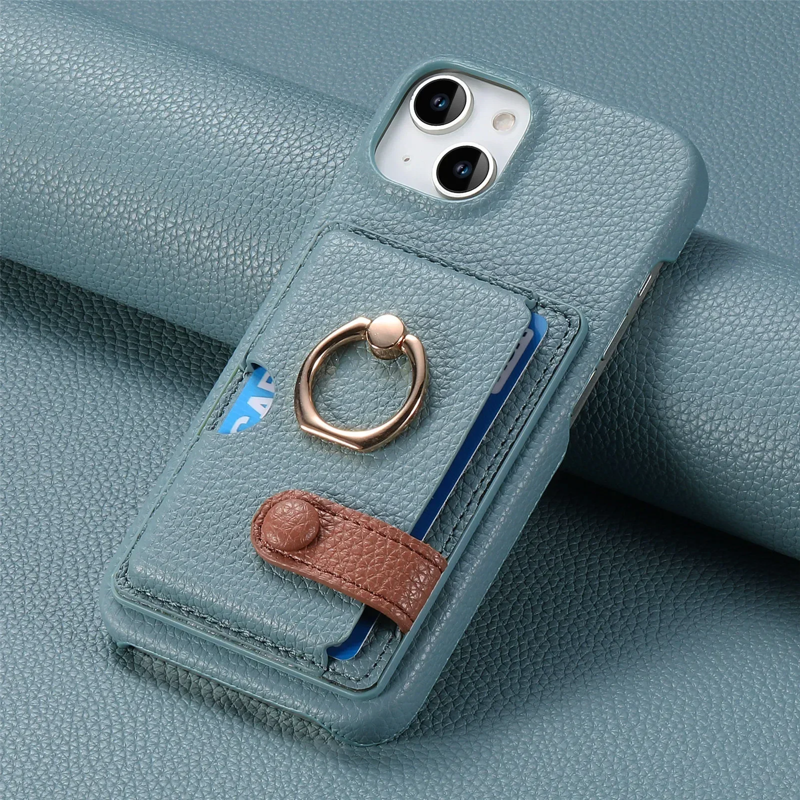 Luxurious Leather Phone Case with Ring Support, Wallet, Card Holder, and Shockproof Protection