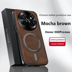 Premium PU Leather Magnetic Wireless Charging Shockproof Case with Lens Protection - Compatible with Honor X80 Series for Honor X80 Pro Max (Brown)