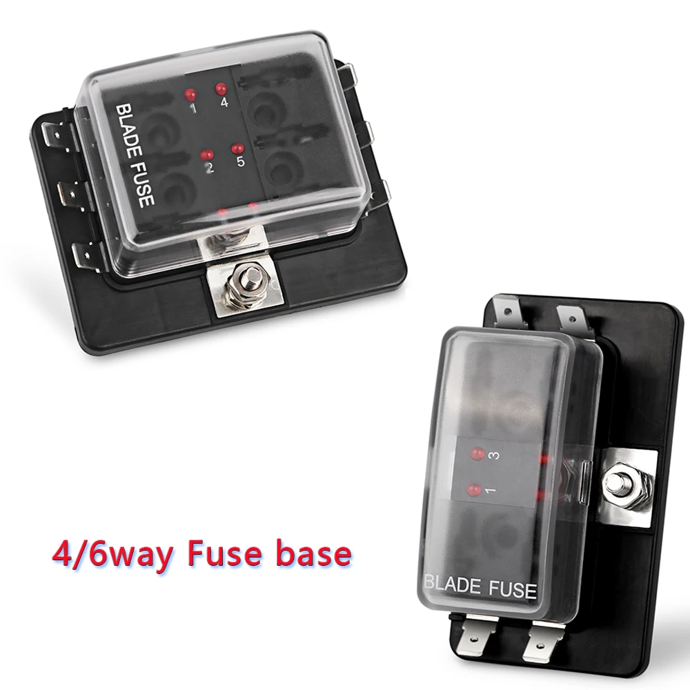 4 Ways 6 Ways Blade Fuse Block Plastic Cover 12V-32V Fuse Box Holder With LED Indicator Light For Auto Car Marine Accessories