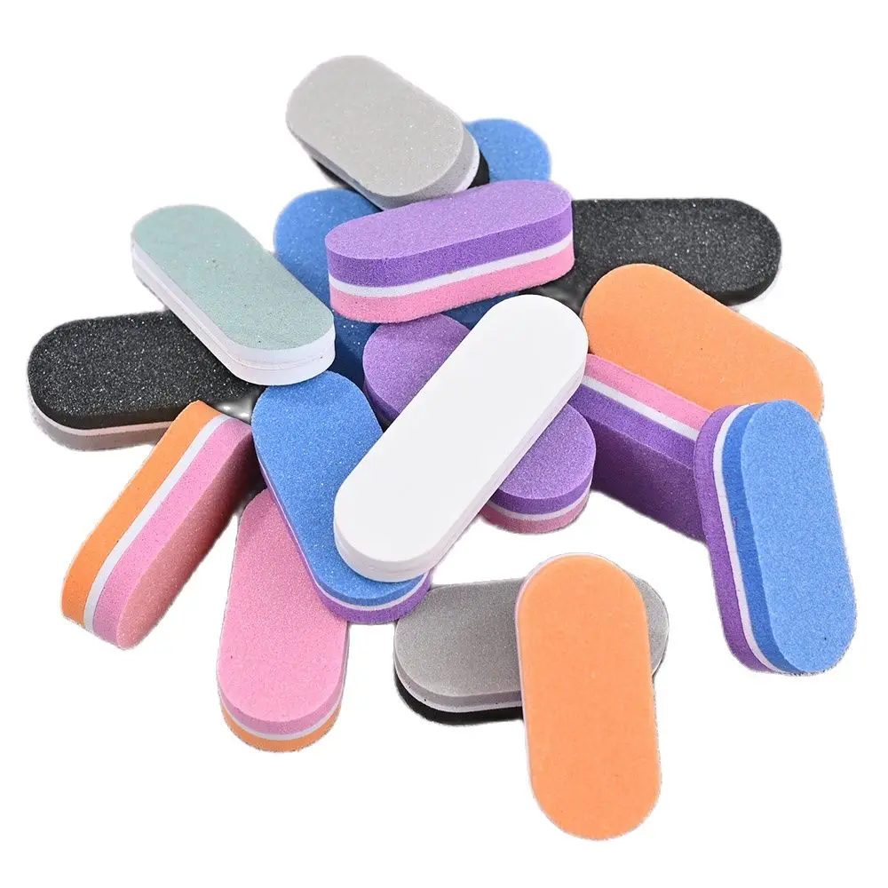 10/50/100pcs Mini Oval Nail File Blocks Doublesided Colorful Sponge Piece (4.5x2.0x1.2cm