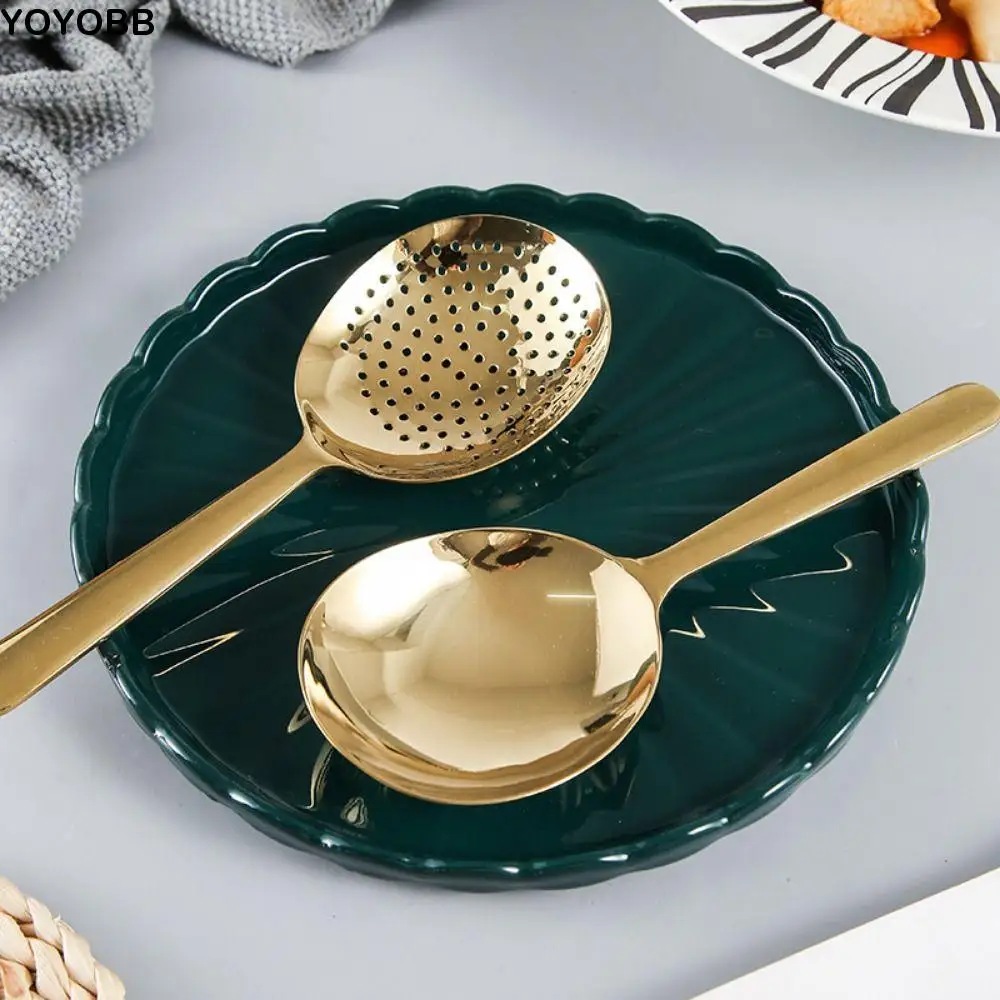 Stainless Steel Rice Serving Spoon Drain Hole Long Handle Ladle Filter Spoon Non-stick Lightweight Rice Spatula Tableware
