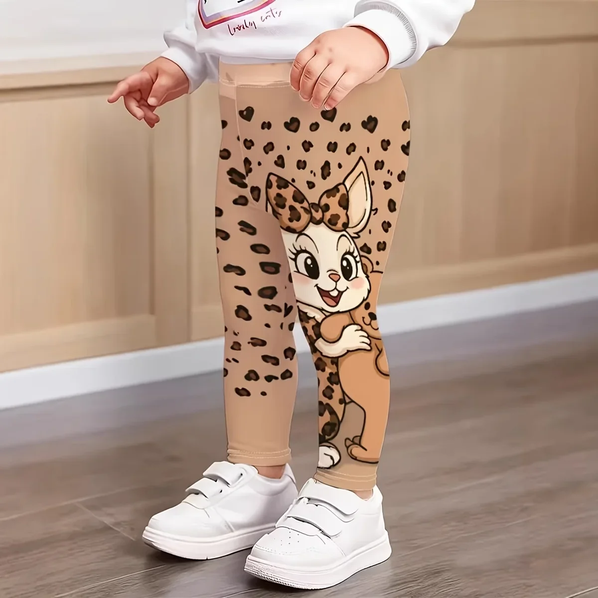 1 paio di leggings stampati carini, comodi e traspiranti, elastici, adatti a tutte le stagioni, abbigliamento da gioco per ragazze - immagine 2