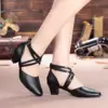 Latin Dance Shoes Women Adult High Heel Leather Square Dance Shoes Breathable Modern Soft Soled Ballroom Dancing Shoes 3