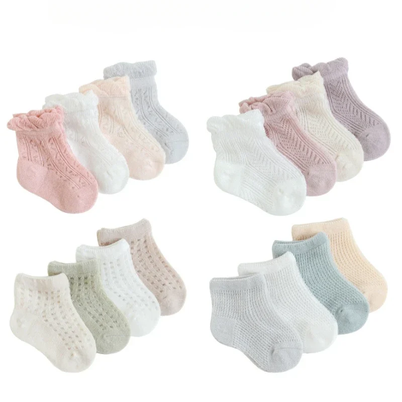 

4Pairs/lot 2023 New Children Socks Summer Super Thin Baby Socks Mesh Combed Cotton Boys and Girls Breathable Baby Socks