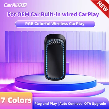 CarAiBox RGB 컬러풀 무선 카플레이 어댑터, 스마트 AI 박스, OEM 유선 카플레이 to 무선 카플레이, USB 동글 미니 카플레이