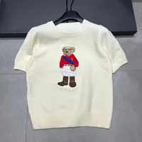 European Style Luxury Brand Loose O-Neck Bear Pullover Tops Knitwear Woman Short Sleeve T-shirt Ladies Wool Knitted Sweater