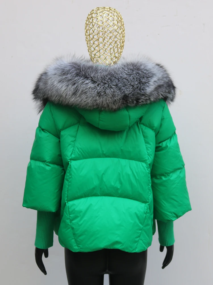 Women Coat White Duck Down Jacket Super Large Real Red Fox Fur Collar Hooded New Fashion Outerwear Puffer Jacket New