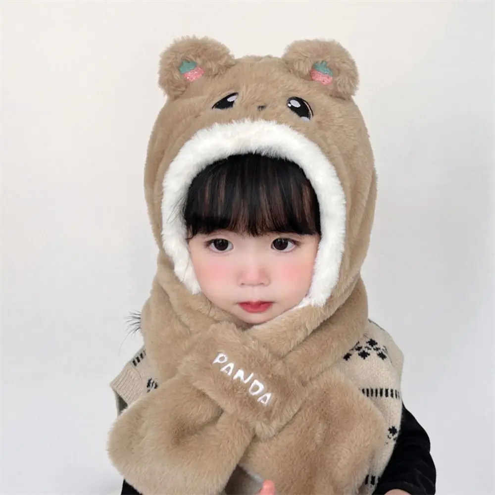 Cashmere Inside Cute Scarf Hat Set Full Face Cover Headwear Solid Neckerchief Neck Warmer With Scarf Children Plush Beanie Kids