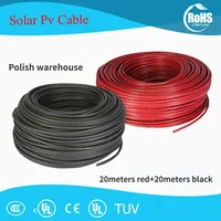 BLUSUNSOLAR 40 mètres/lot 1x4/6mm2 Câble solaire en gros pour connecteur d'énergie solaire, câble PV 12/10AWG 20 rouges + 20 noirs 6
