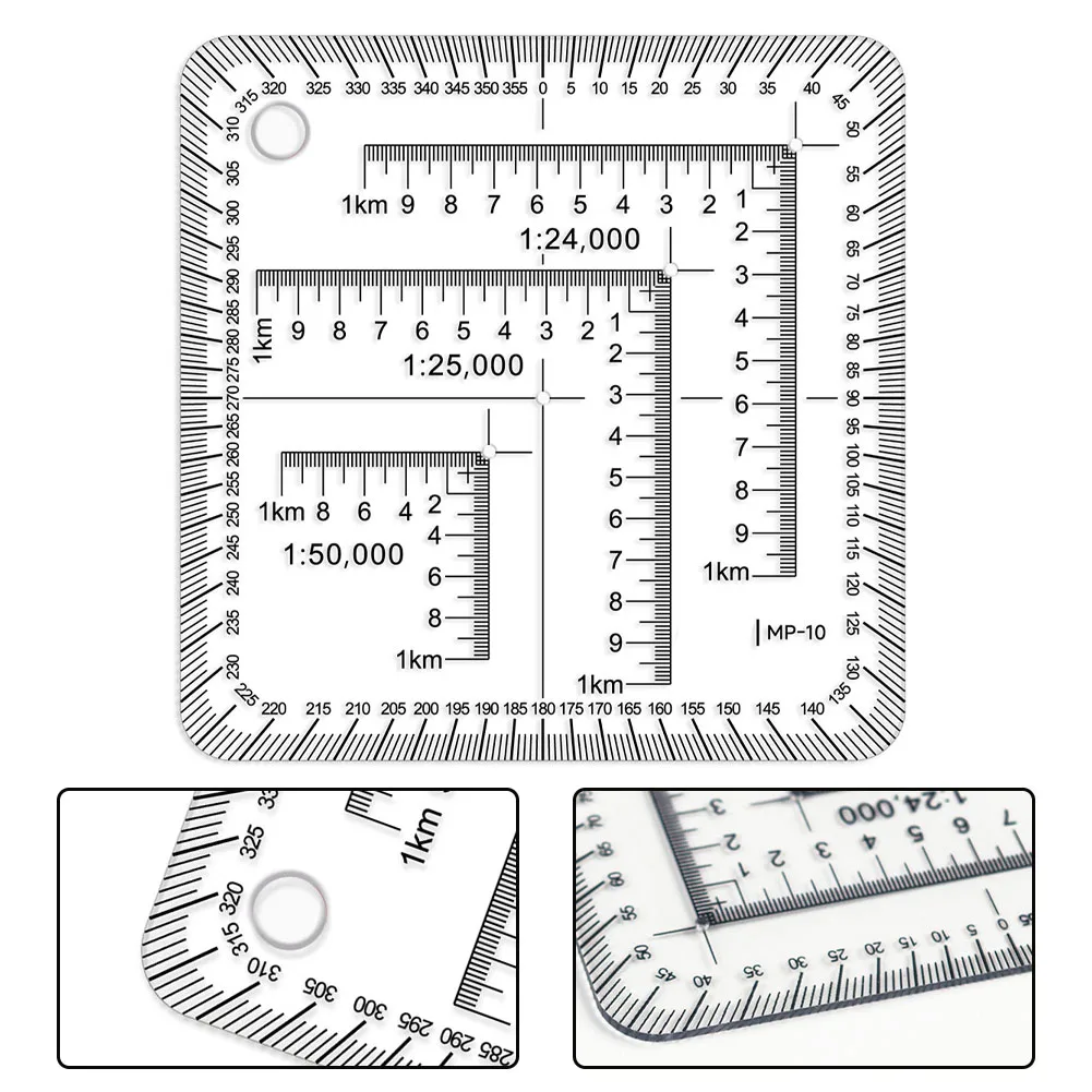 1pc Geographic Coordinate Ruler For Military-Style Transparent Topographical Map Scale Navigation-Military Protractor