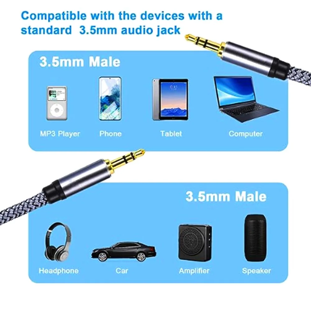 Premium 3.5mm Audio Aux Cable – Male to Male Stereo Cord for Headphones, Laptops, and Music Players