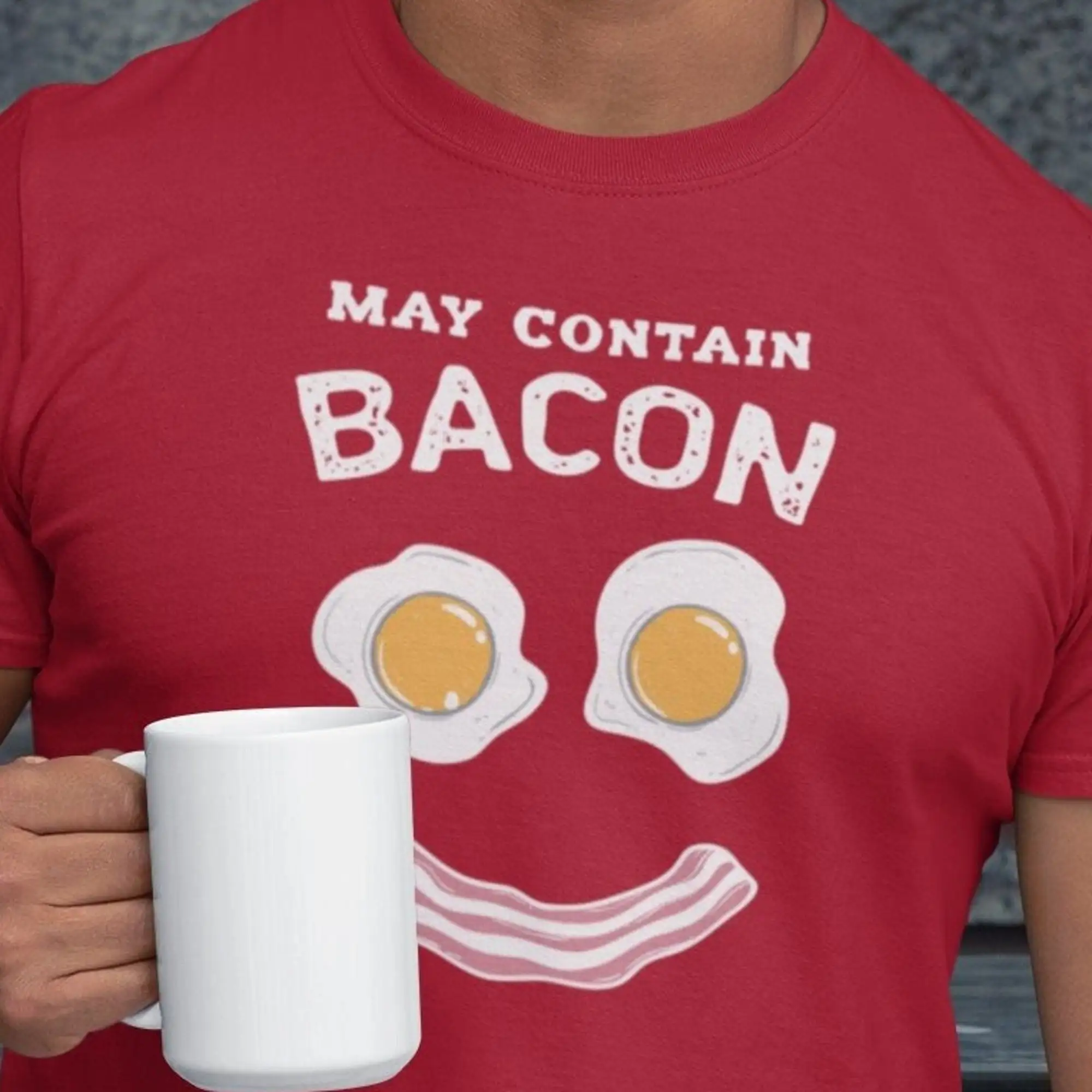 Può Contenere La Maglietta Delle Uova Di Pancetta Divertente Foodie S Keto Lover Diet Meat Candy Maniche Lunghe O Corte