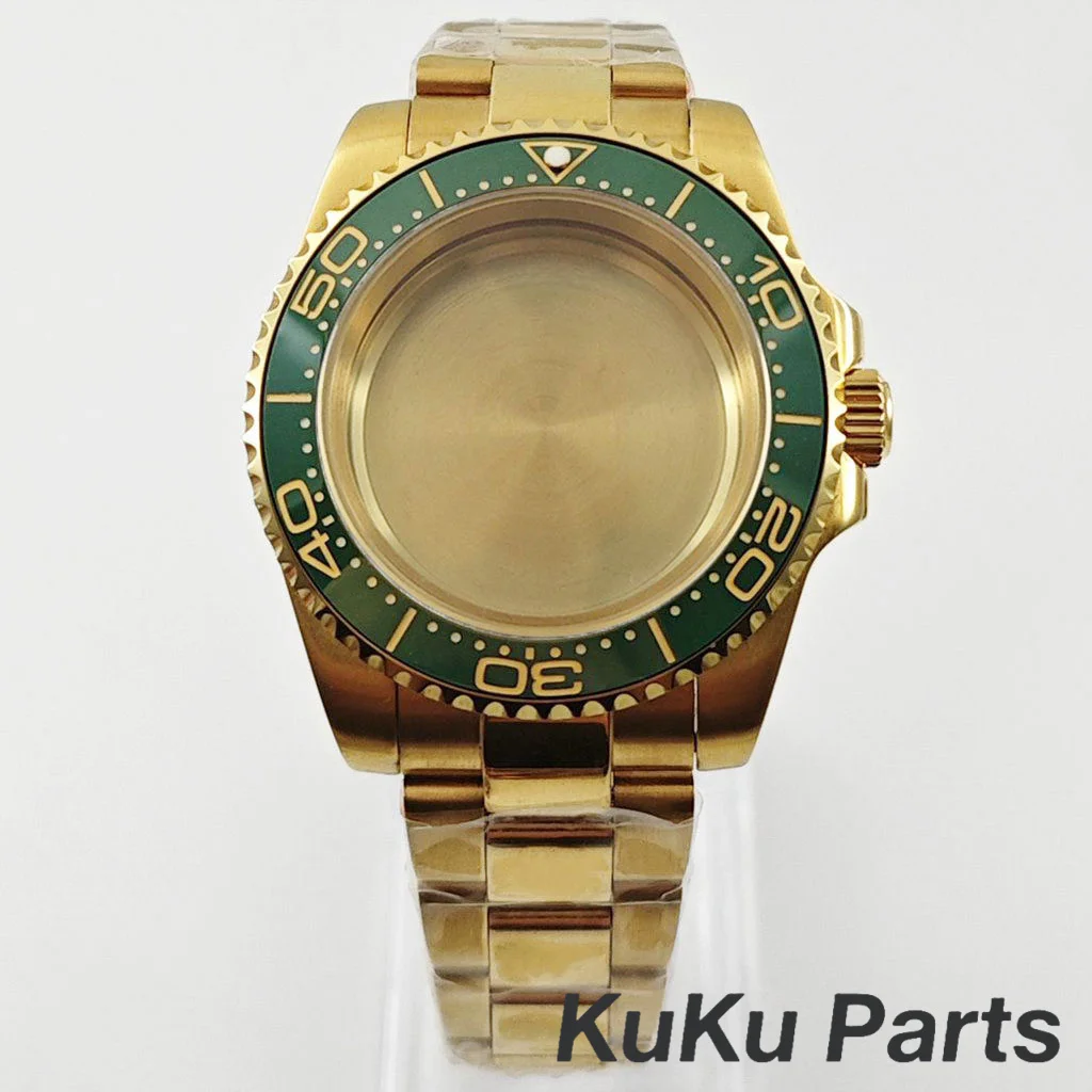 Gold 40MM Oyster Bracelet Sapphire Glass Waterproof Watch Case with 28.5mm Dial Compatibility