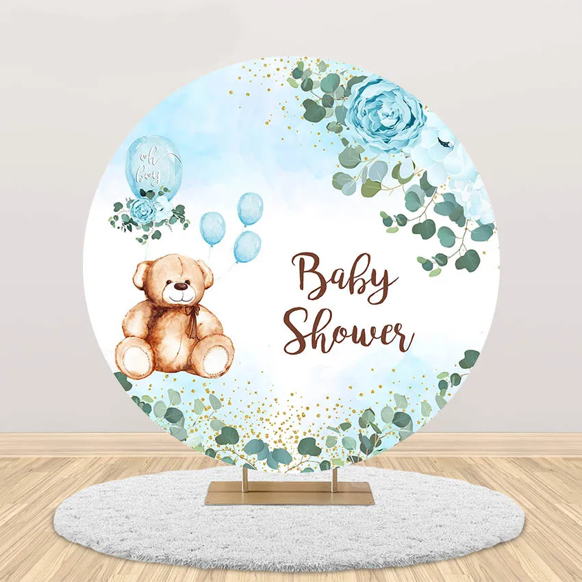 

Mehofond медведь Baby Shower круглый фон мы можем жемчуживать воздушный шар ребенок день рождения портрет фотография на заказ