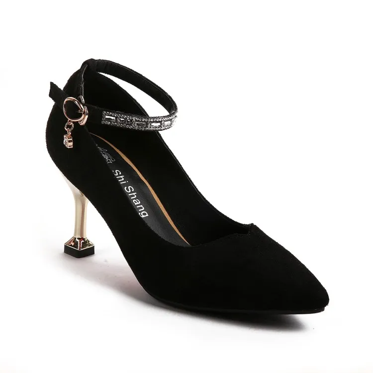 

Большой Размеры, 11, 12, 13, 14, 15, 16 лет; Женские туфли на высоком каблуке для женщин женская обувь средней высоты туфли, украшенные с заостренным носком и пряжкой с постепенным увеличением замшевые чашки и тонкие туфли