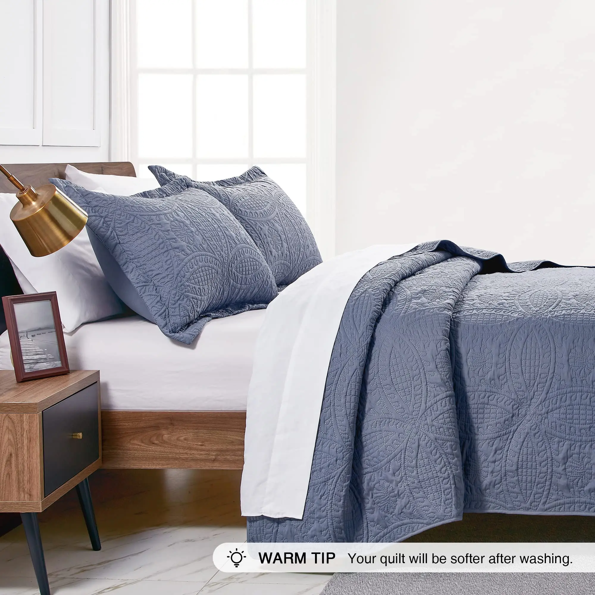 Quilts for Queen Bed Blue Bedspreads-Soft Bed Summer Quilt Lightweight Microfiber Bedspread- Modern Style Coin Pattern Coverle