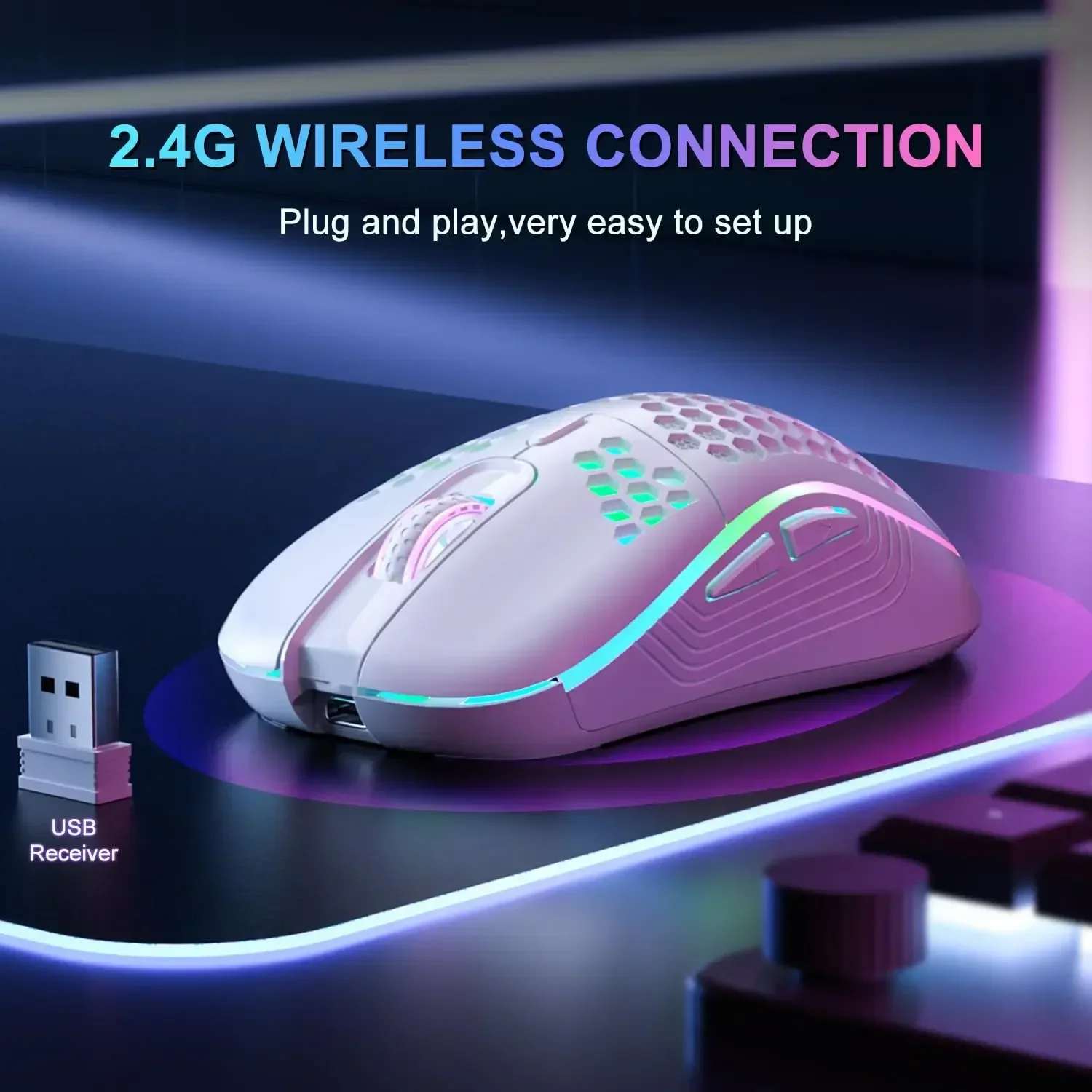Wireless Gaming Mouse 2.4G RGB Lighting For Desktop Laptop