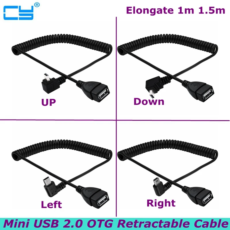 

1.5M Mini USB Male to USB 2.0 Female OTG Retractable Spring Cable for Connecting U Disk Mobile Hard Disk Mouse Keyboard